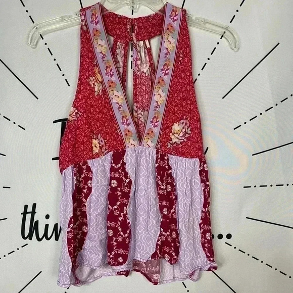 NWOT Free People - Dream Darlin Printed Women's Tank Top in Raspberry - Picture 2 of 6